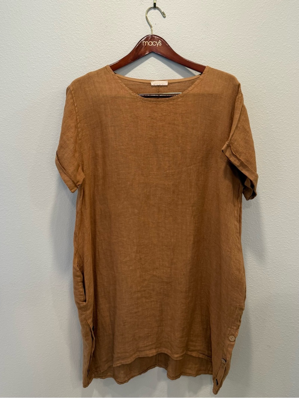 Milio Milano 100% Linen Tunic Dress Rust Brown Size Small Boho Minimalist 🤎